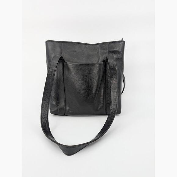 M London Leather Tote Bag Black Medium Pebbled Handbag Neutral Travel Minimalist - Picture 1 of 16